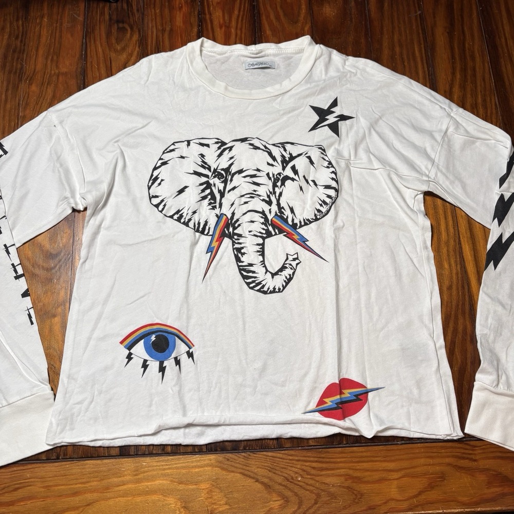 Lauren Moshi Elephant Elements Peace Love Lightning Bolts Long Sleeve Tee XS
